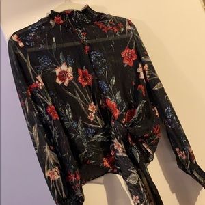 Olivaceous floral blouse